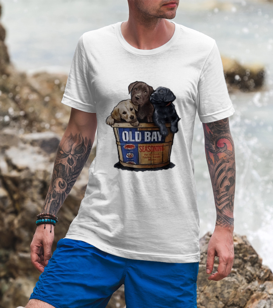 Old Bay Seasoning Labrador Puppies In Bushel Basket For Seafood Poultry Salads Meats T-Shirt