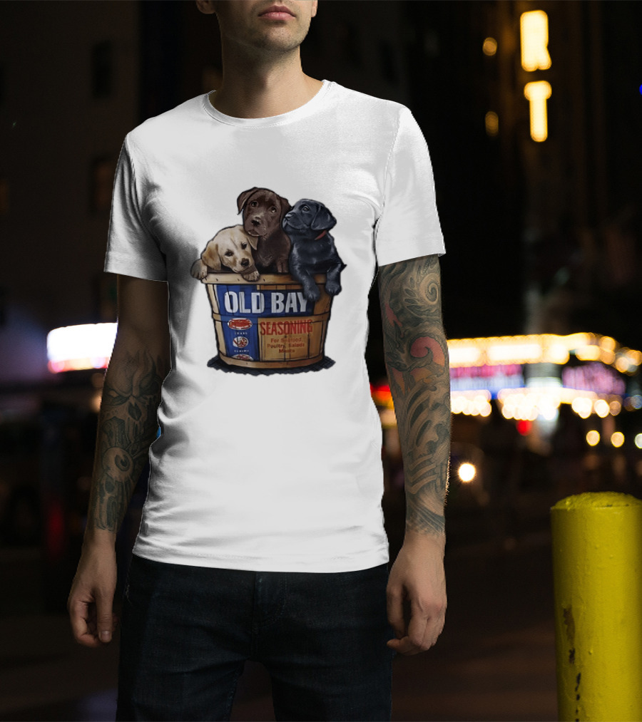 Old Bay Seasoning Labrador Puppies In Bushel Basket For Seafood Poultry Salads Meats T-Shirt