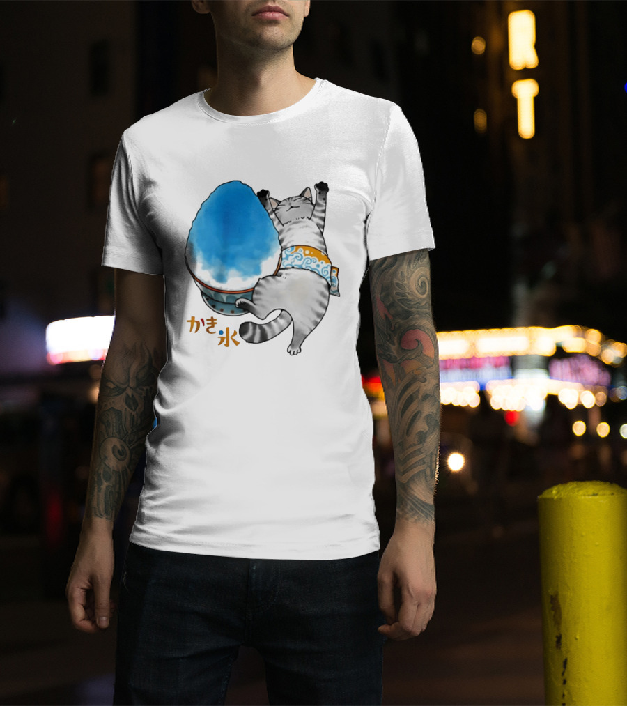 Tabby Cat Kakigori Shaved Ice Japanese Food Summer Relaxing Kaki Gori T-Shirt