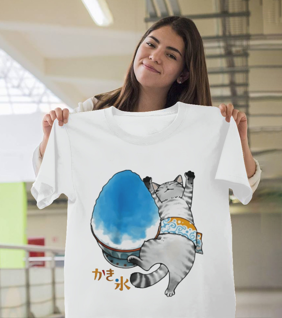Tabby Cat Kakigori Shaved Ice Japanese Food Summer Relaxing Kaki Gori T-Shirt
