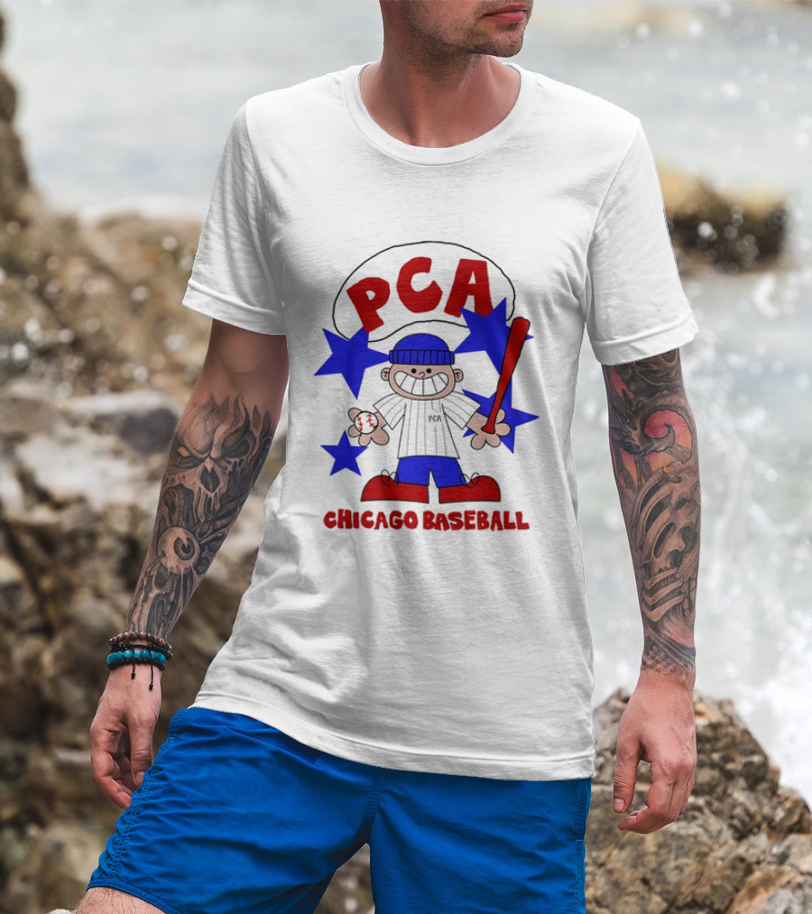 PCA Chicago Baseball Cartoon Youth Kids Sports Humor Red Blue Stars T-Shirt