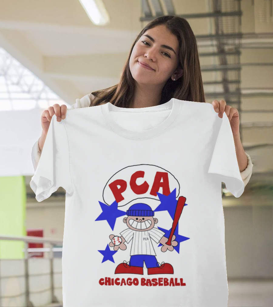 PCA Chicago Baseball Cartoon Youth Kids Sports Humor Red Blue Stars T-Shirt