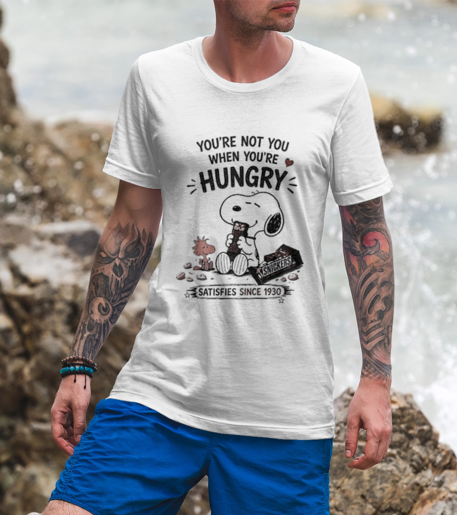 Peanuts Snoopy And Woodstock You're Not You When You're Hungry Snickers T-Shirt