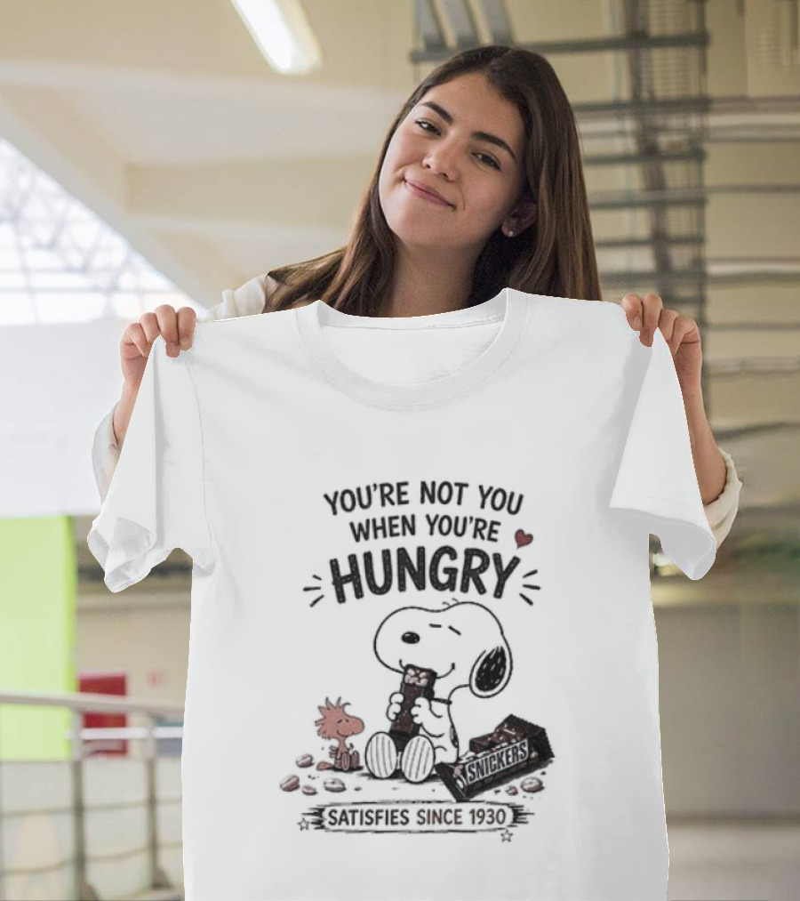 Peanuts Snoopy And Woodstock You're Not You When You're Hungry Snickers T-Shirt