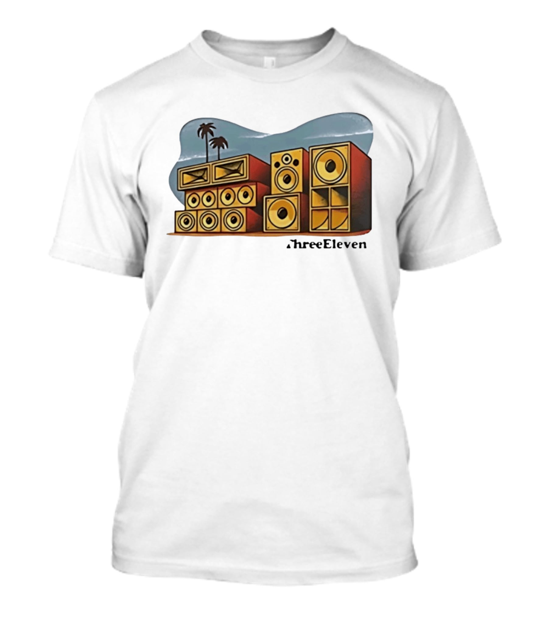 ThreeEleven Sound System Speaker Stack Reggae With Palm Trees T-Shirt
