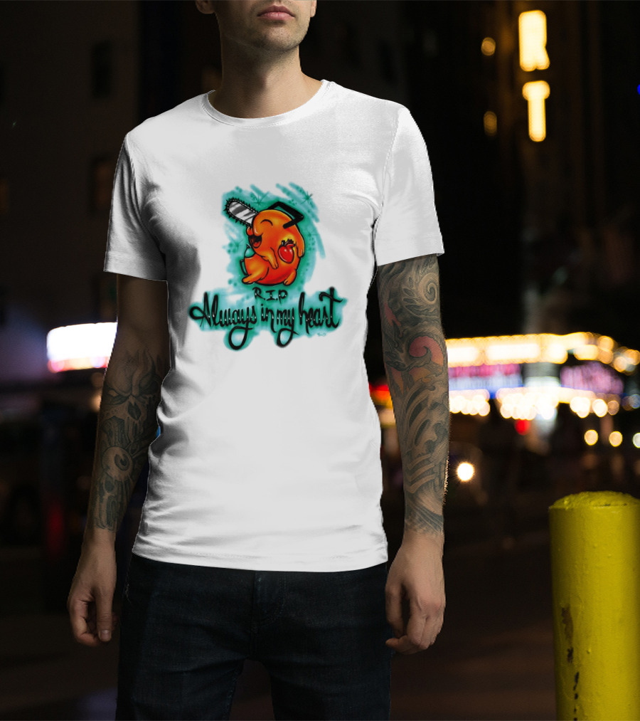 Pochita Chainsaw Man RIP Always In My Heart Memorial Anime T-Shirt