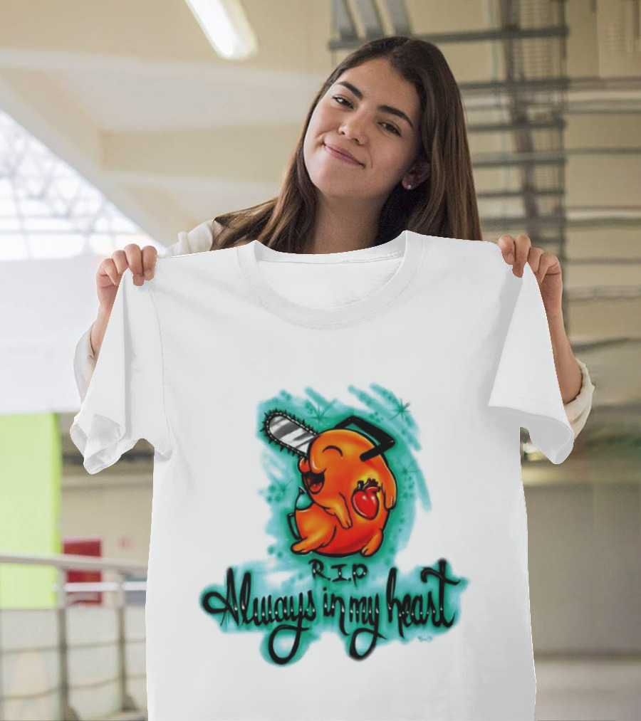 Pochita Chainsaw Man RIP Always In My Heart Memorial Anime T-Shirt