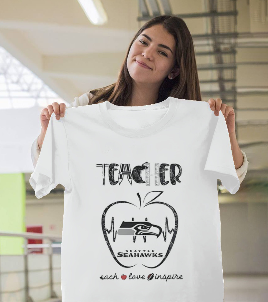 Seattle Seahawks Teacher Apple Teach Love Inspire T-Shirt