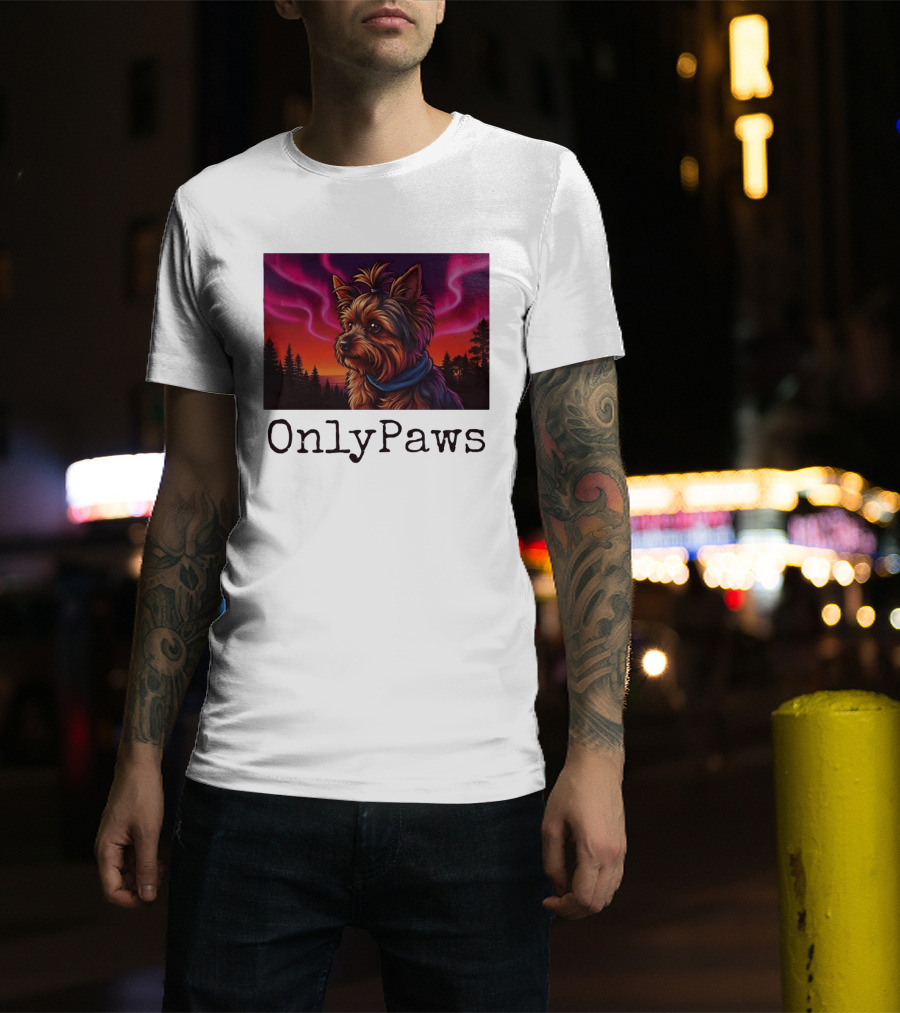 Yorkshire Terrier OnlyPaws Aurora Borealis Forest Scene T-Shirt