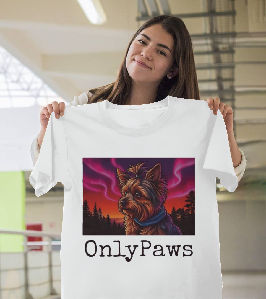 Yorkshire Terrier OnlyPaws Aurora Borealis Forest Scene T-Shirt