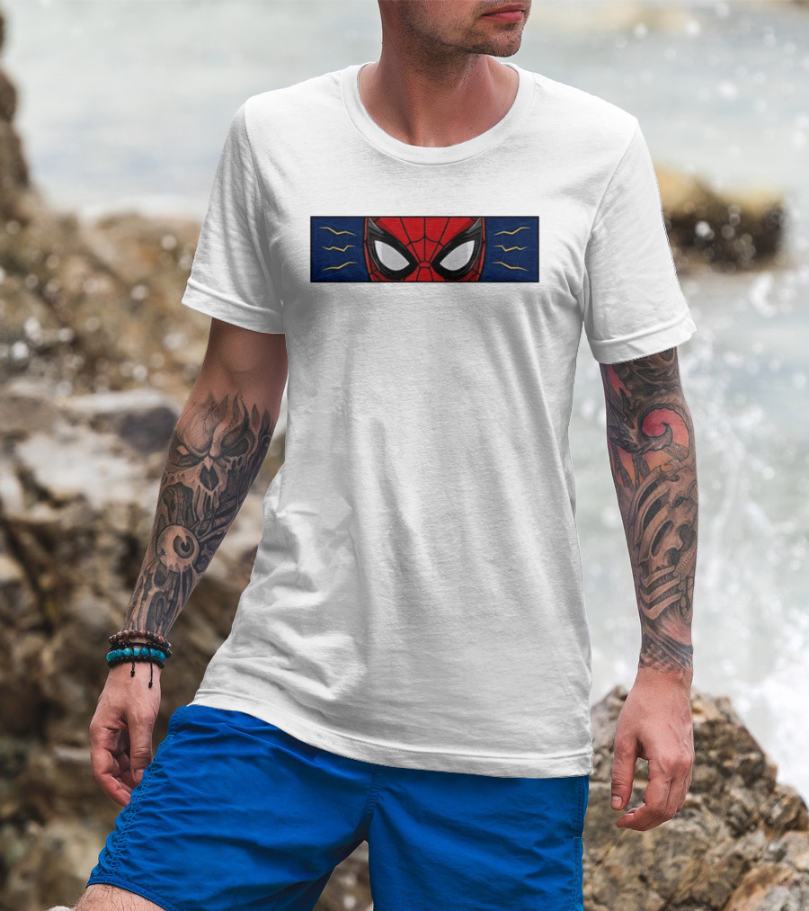 Spider Man With Great Power Comes Great Responsibility Marvel Superhero Mask Webbing T-Shirt