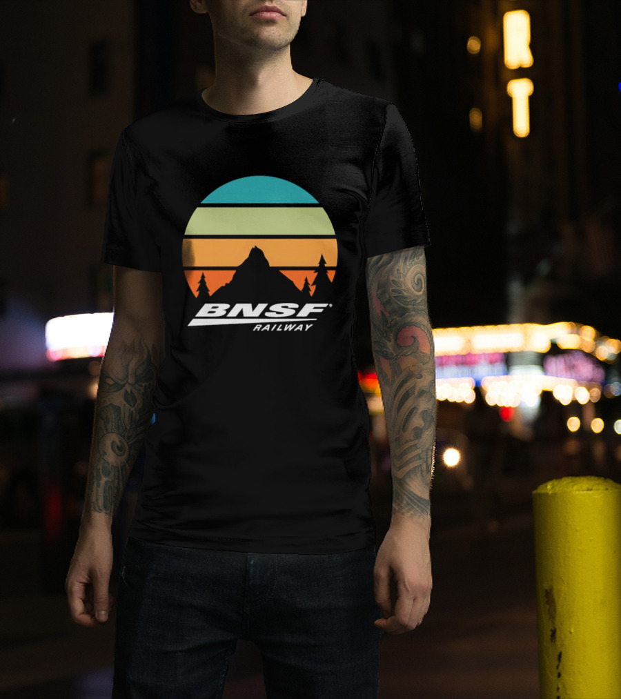 BNSF Railway Mountain Landscape Retro Sunset T-Shirt