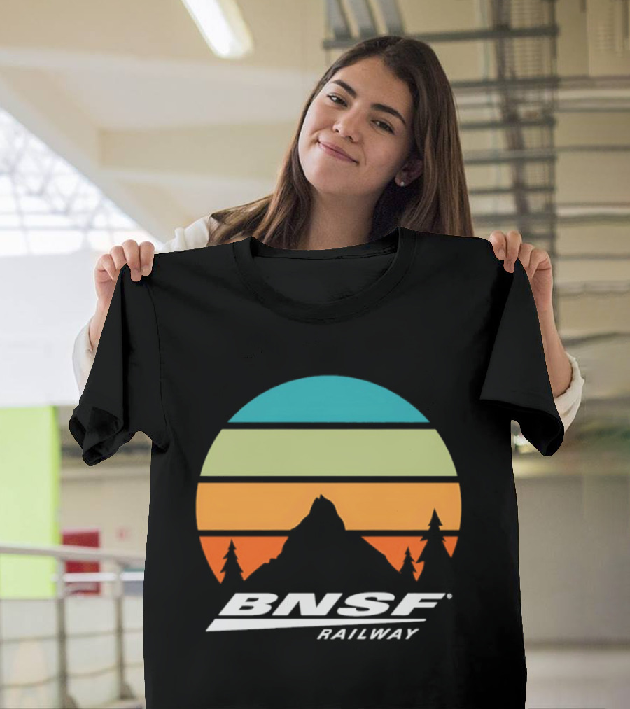 BNSF Railway Mountain Landscape Retro Sunset T-Shirt