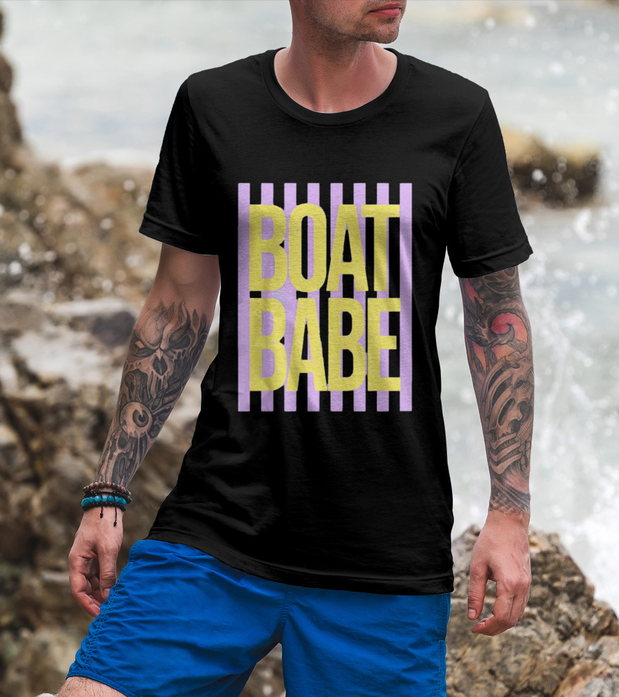 Boat Babe Distressed Striped Nautical Violet Yellow Letters T-Shirt