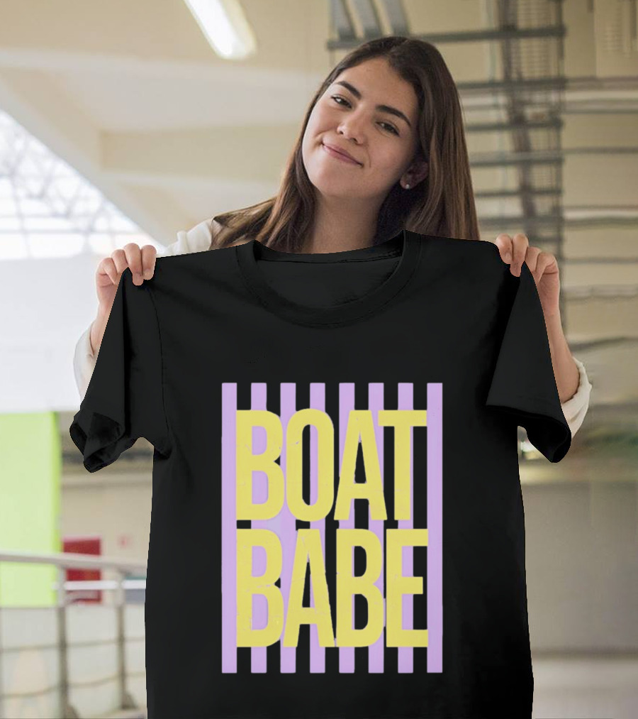 Boat Babe Distressed Striped Nautical Violet Yellow Letters T-Shirt