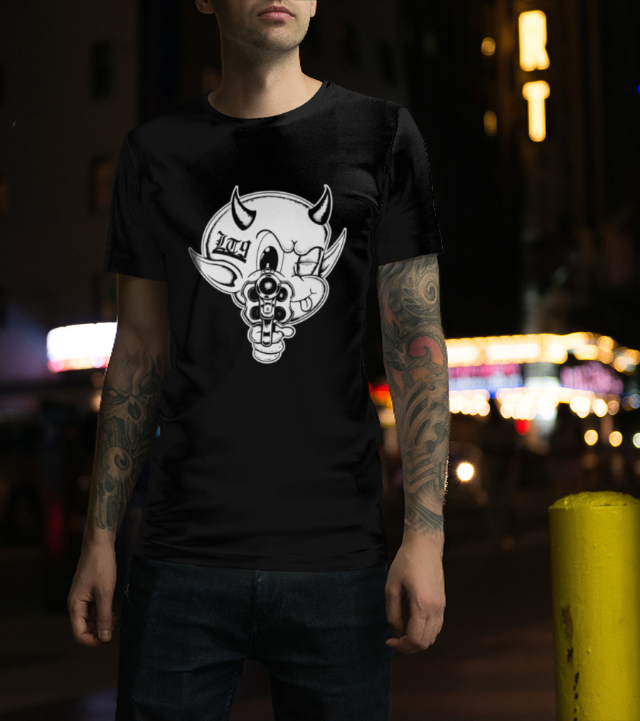 Loadthanine Store Devil Gun Horns Mask T-Shirt