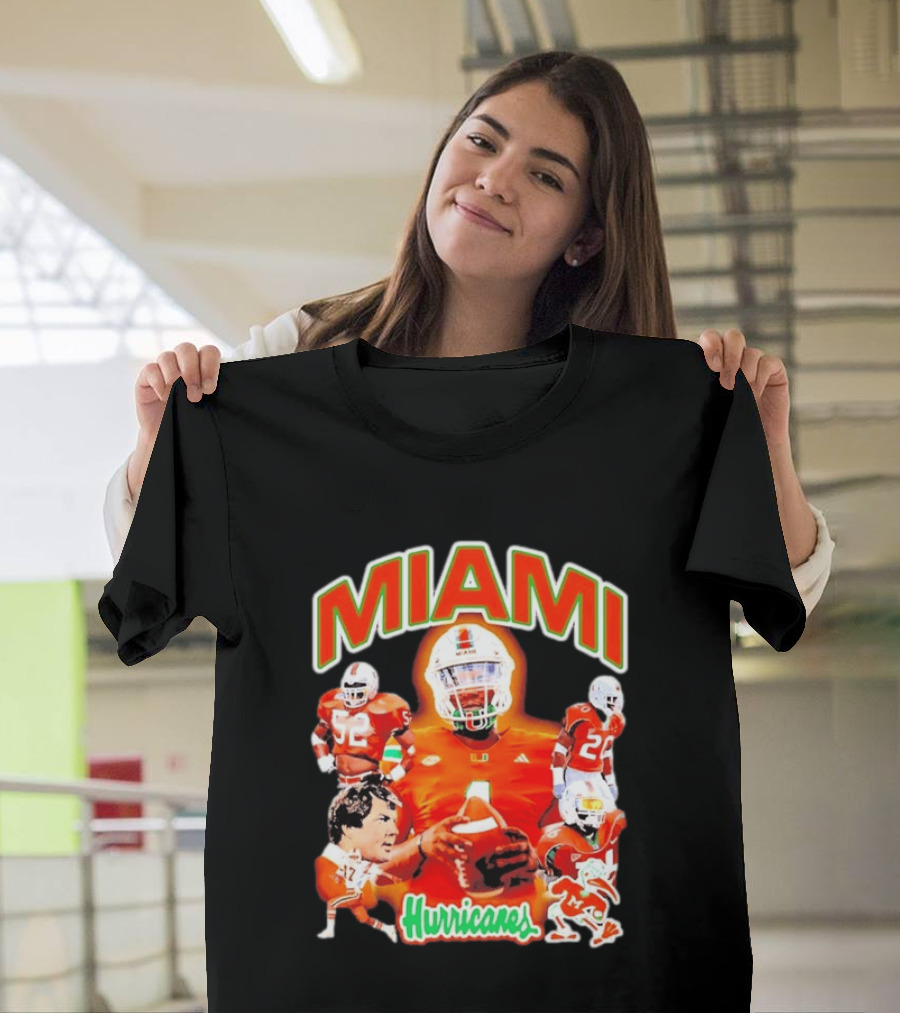 Miami Hurricanes Football Players Collage With Iconic Team Spirit T-Shirt