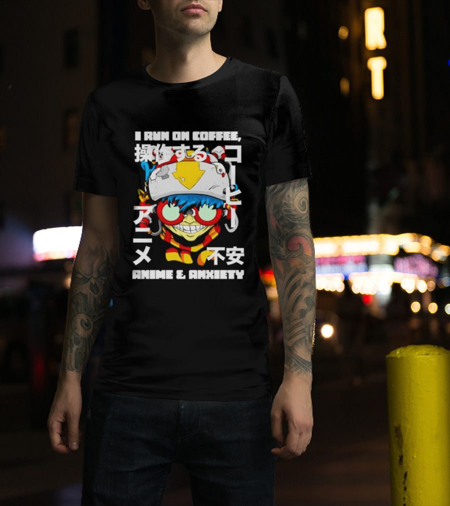 I Run On Coffee Anime And Anxiety Colorful T-Shirt