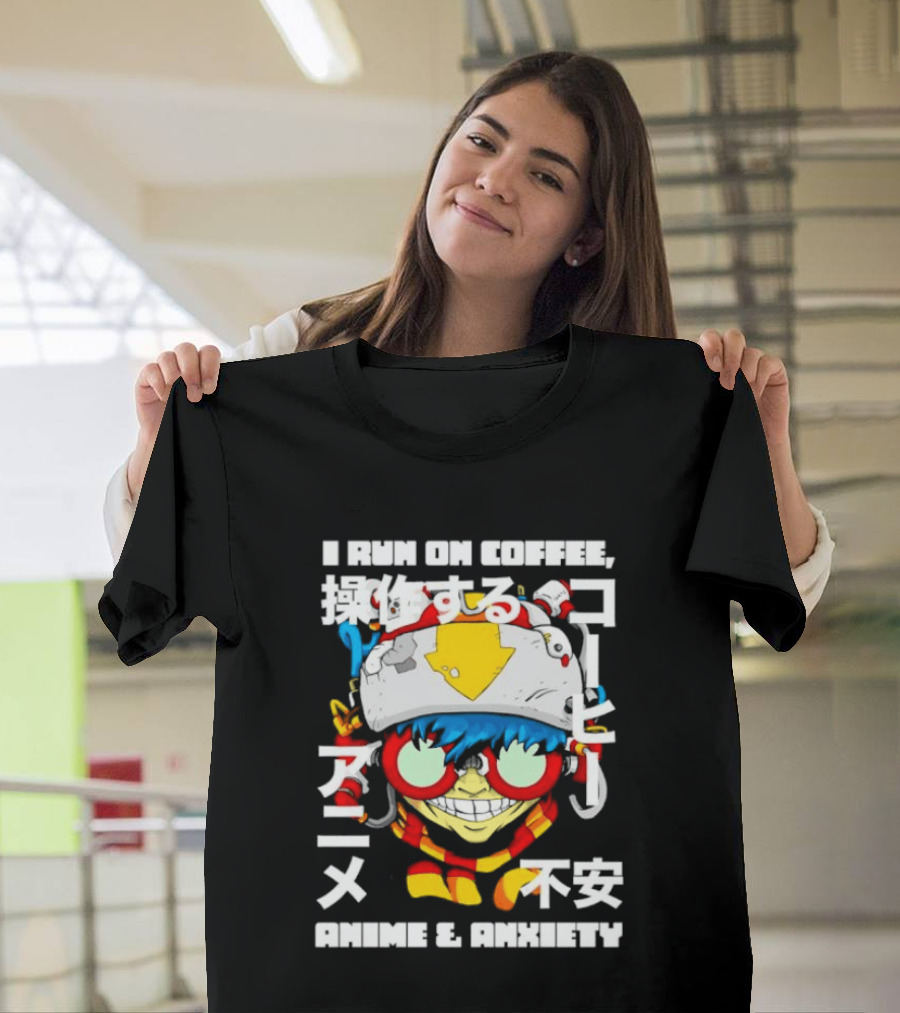I Run On Coffee Anime And Anxiety Colorful T-Shirt
