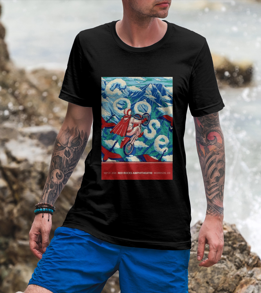 Sep 01 2026 Goose Red Rocks Amphitheatre Morrison CO Tour Motorcycle And Birds T-Shirt