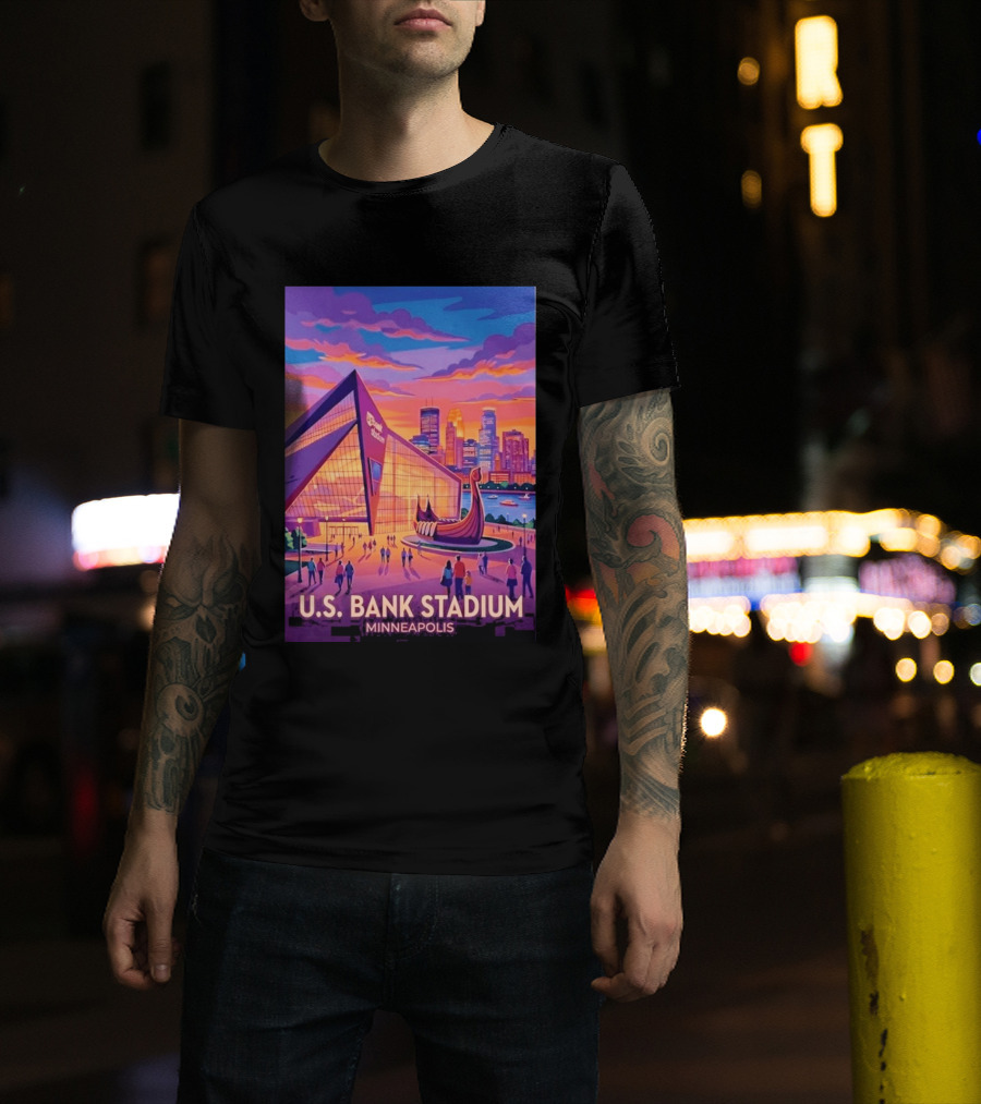 U.S. Bank Stadium Minneapolis Skyline Viking Boat Minnesota T-Shirt