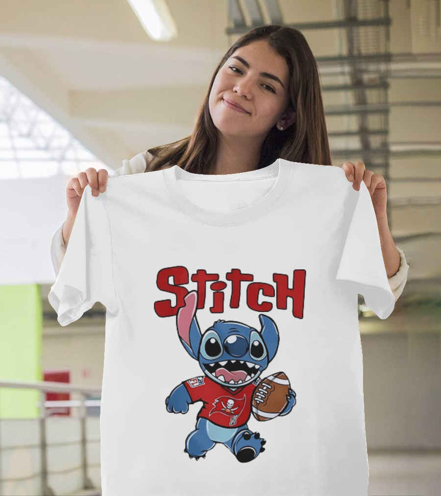 Stitch Tampa Bay Buccaneers Football Character Wearing Team Jersey T-Shirt
