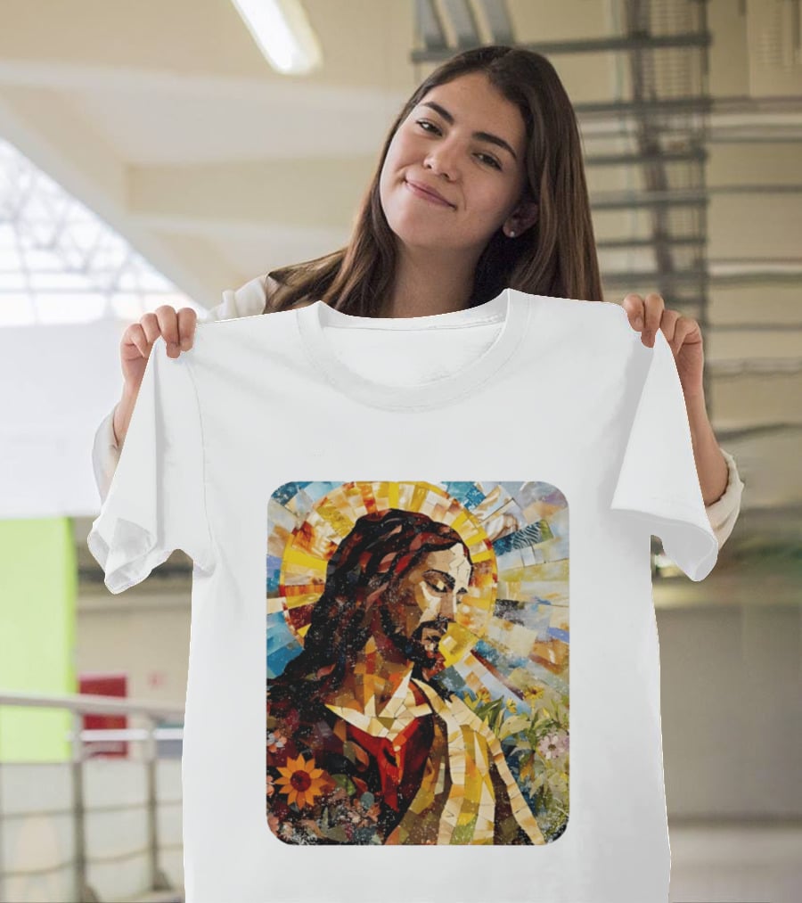 Jesus Christ Mosaic Sunflower Christian Religious T-Shirt