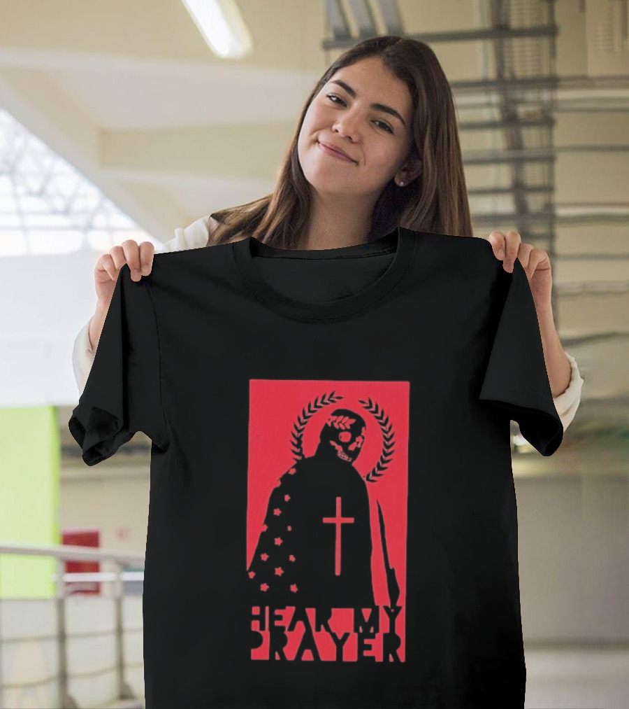 Hear My Prayer Skull Reaper Cross Halo Laural Wreath T-Shirt