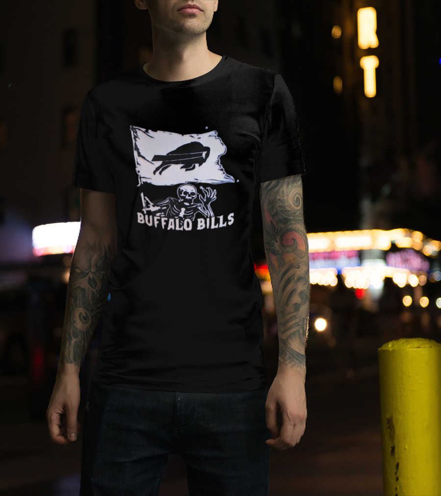 Buffalo Bills Skeleton Flag Football NFL Team Spirit T-Shirt