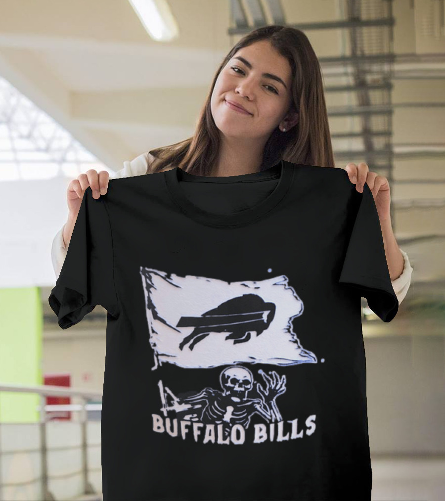 Buffalo Bills Skeleton Flag Football NFL Team Spirit T-Shirt