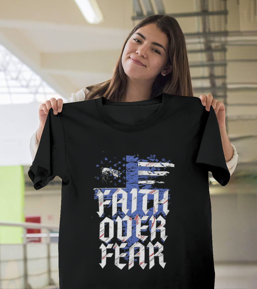 Faith Over Fear Distressed American Flag Cross T-Shirt