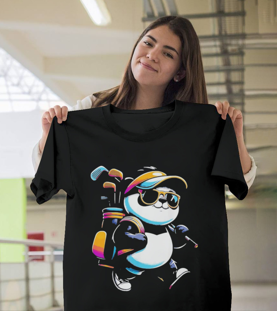 Panda Golfer Sunglasses Golf Bag Vibrant Club T-Shirt