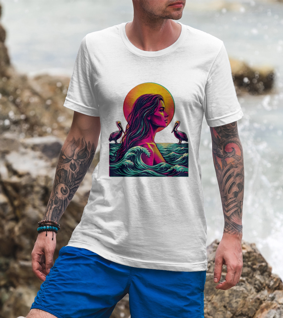 Gulf Coast Sunset Pelican Waves Woman T-Shirt