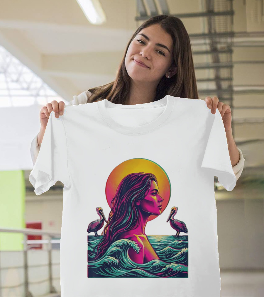 Gulf Coast Sunset Pelican Waves Woman T-Shirt