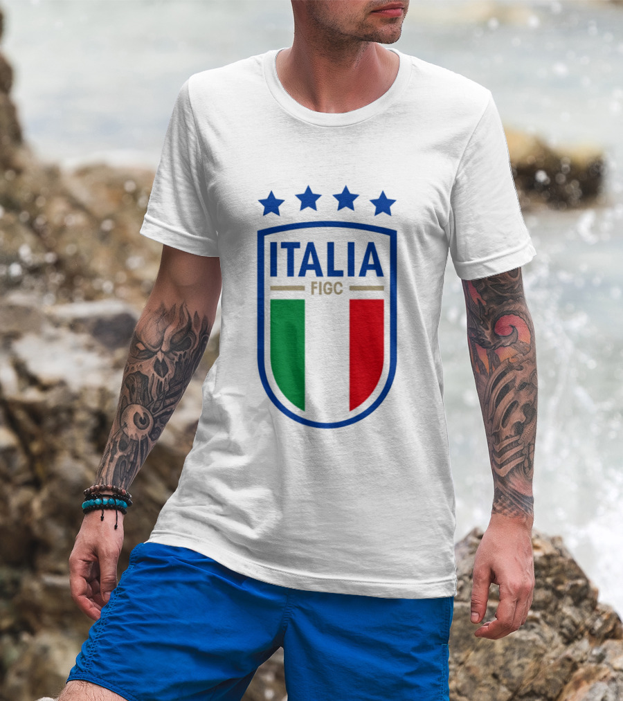 Italia FIGC Emblem Four Stars Badge Green White Red T-Shirt