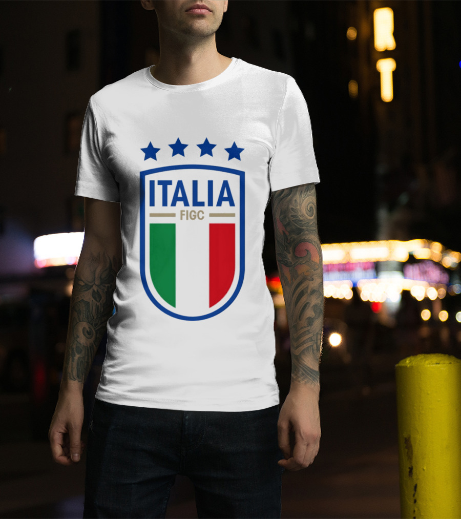 Italia FIGC Emblem Four Stars Badge Green White Red T-Shirt