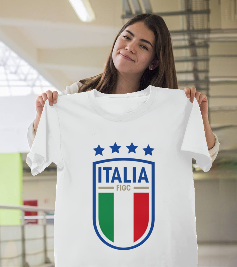 Italia FIGC Emblem Four Stars Badge Green White Red T-Shirt