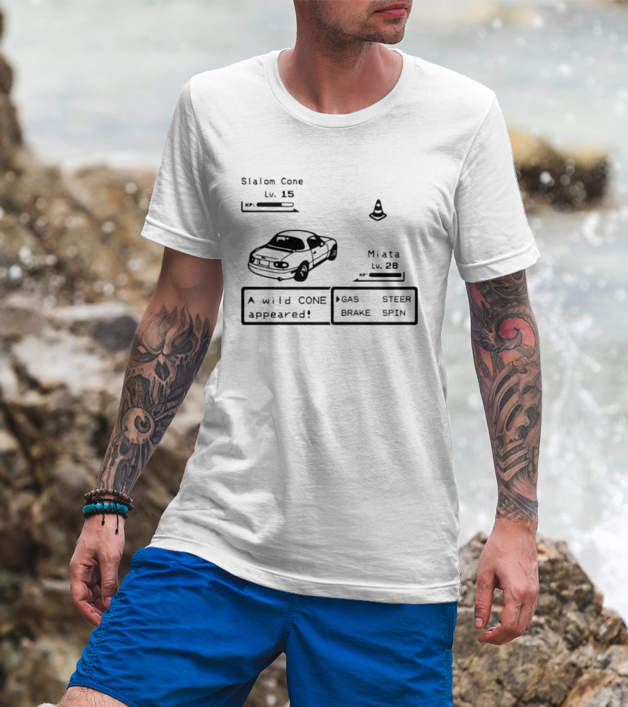 Miata Mazda NA A Wild Cone Appeared Pokemon Slalom Cone Gas Steer Brake Spin T-Shirt