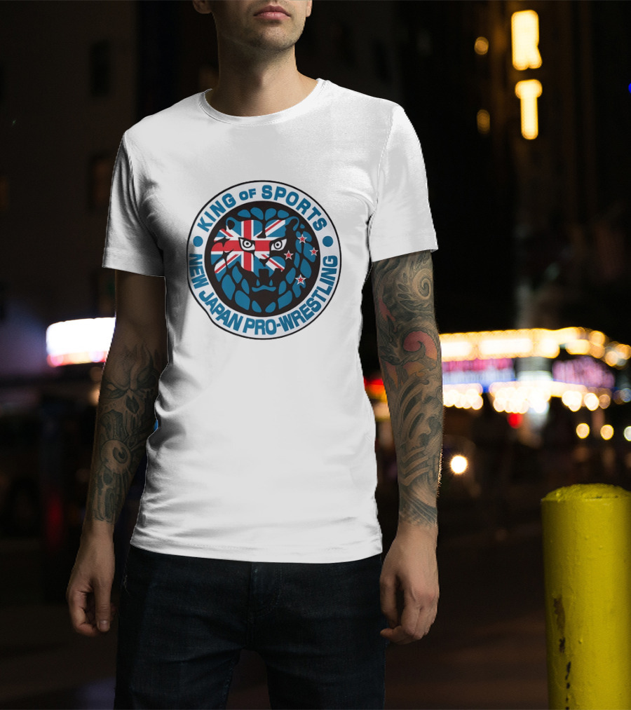 New Japan Pro Wrestling King Of Sports Lion Mark Icon With Union Jack And Stars T-Shirt