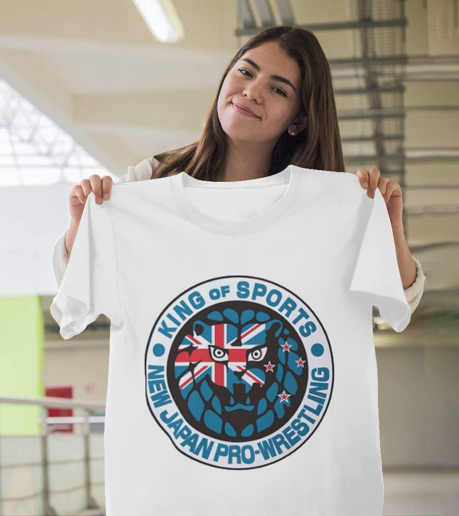 New Japan Pro Wrestling King Of Sports Lion Mark Icon With Union Jack And Stars T-Shirt