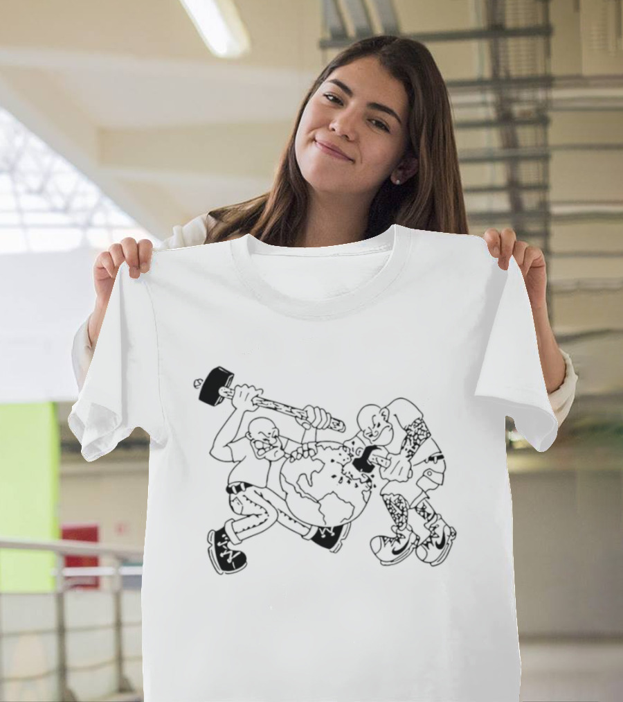 Skinhead Hammering The World Subculture Earth Tattoo T-Shirt