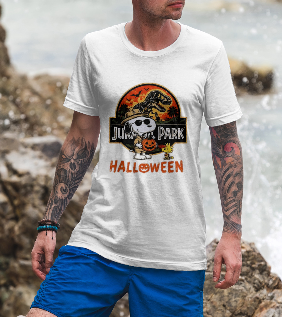 Snoopy Woodstock Jurassic Park Halloween Pumpkin T-Shirt