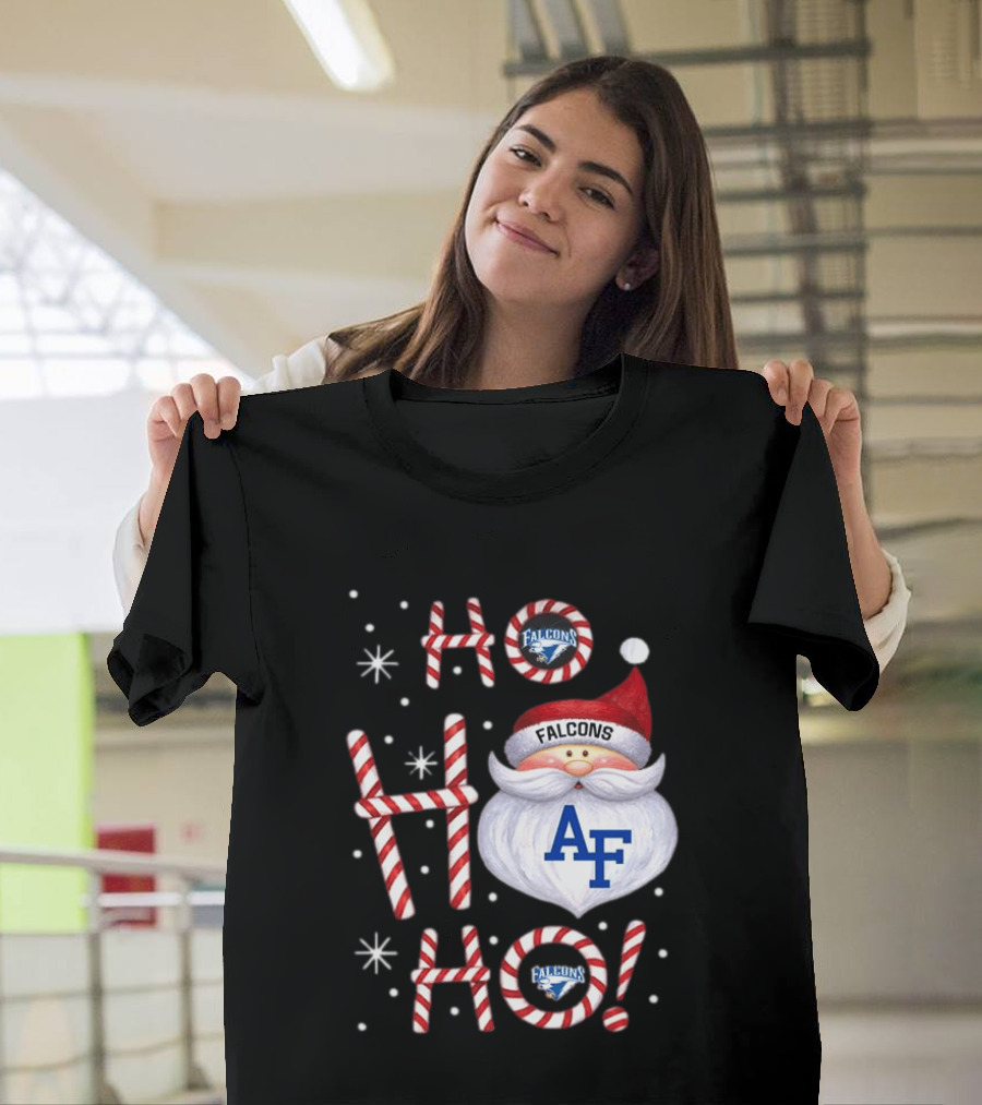 Air Force Falcons Christmas Santa Ho Ho Ho Peppermint Letters T-Shirt