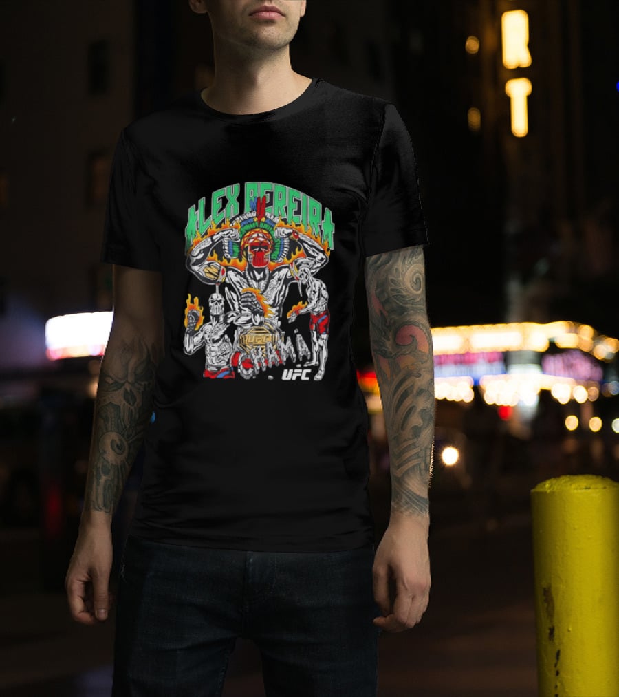 Alex Pereira Chama UFC Fighter Art With Flames And Traditional Headdress T-Shirt