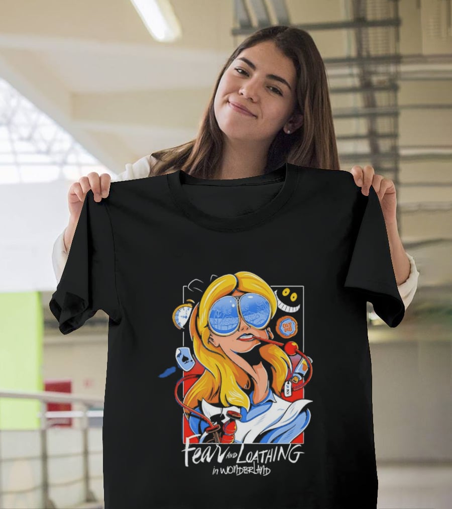 Alice Fear And Loathing In Wonderland Smoking Sunglasses Psychedelic T-Shirt