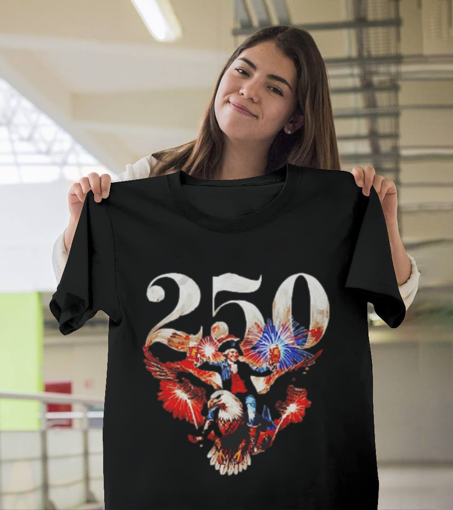 America 250 Ben Franklin Bald Eagle Fireworks T-Shirt