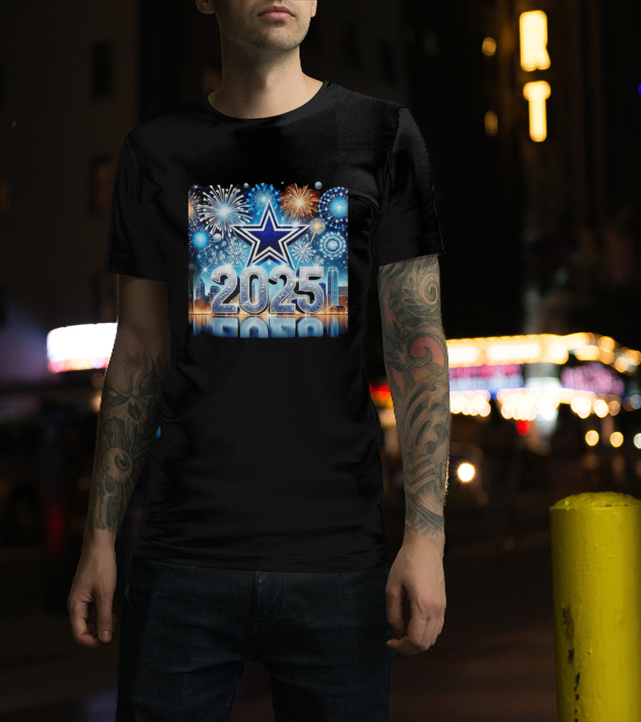 Dallas Cowboys 2025 New Year Firework Celebration Skyline T-Shirt