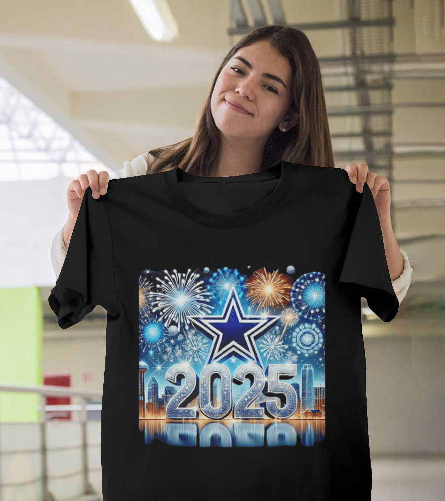 Dallas Cowboys 2025 New Year Firework Celebration Skyline T-Shirt