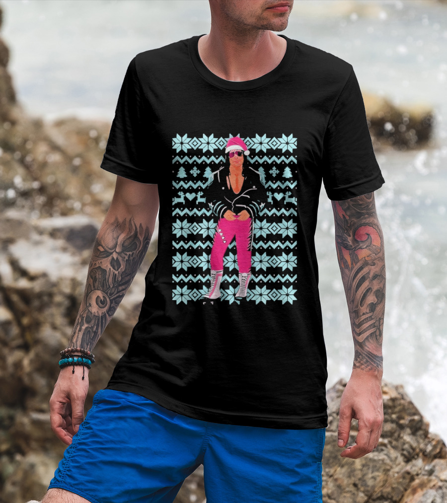 Bret Hart Ugly Christmas Jumper Retro Festive Pink Santa Outfit T-Shirt