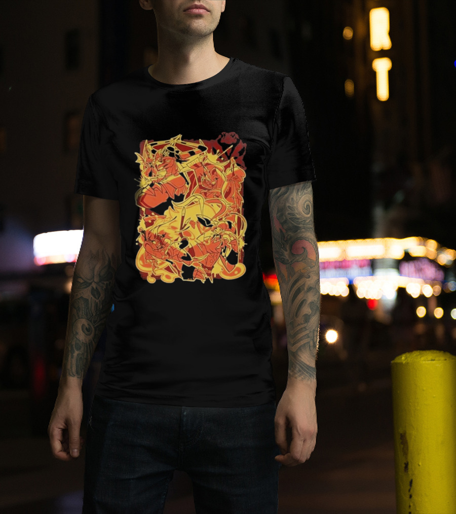Helluva Boss Satan Characters In Fiery Yellow And Red T-Shirt
